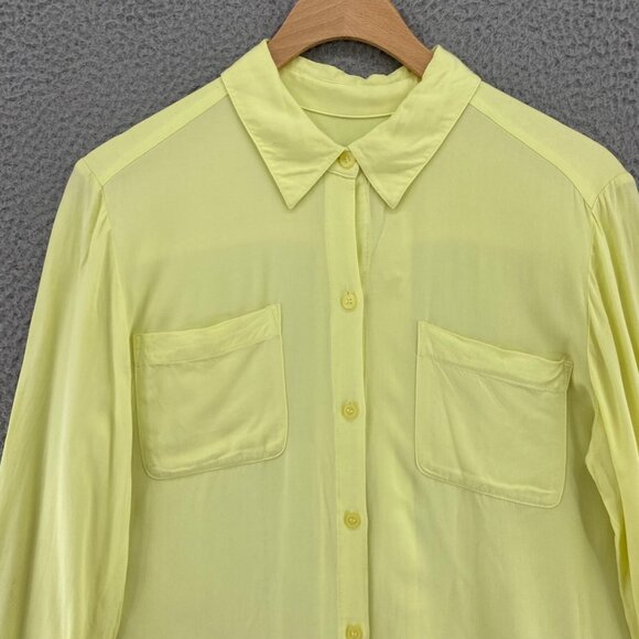 Chicos Top Womens 1 US Medium Babette Citron Yellow Button Up Roll Tab Sleeves * - Picture 3 of 12